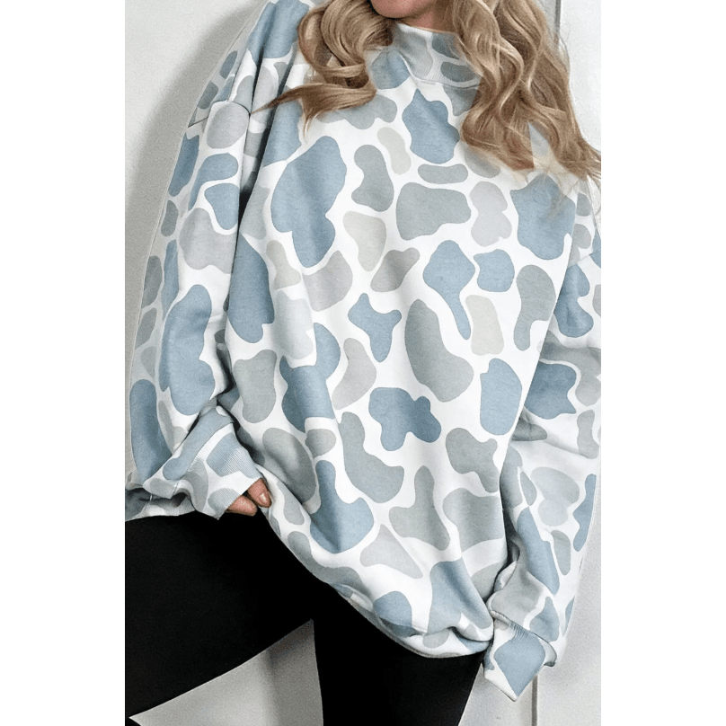 Adara Blue Camouflage Western Style Pullover Sweatshirt