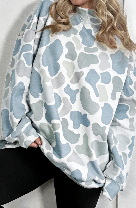 Adara Blue Camouflage Western Style Pullover Sweatshirt
