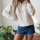Courtie Floral Quilted Metal Zipper Collar Long Sleeve Sweatshirt