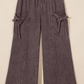 Kimbra Dark Brown Cotton Mineral Wash Elastic Waist Drawstring Tie Detail Cargo Pants