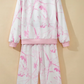 Fynn Pink Abstract Plant Print Long Sleeve V Neck Pant Set