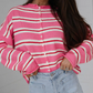Shelbie Pink Stripe Striped Drop Shoulder Button Cardigan