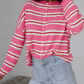 Shelbie Pink Stripe Striped Drop Shoulder Button Cardigan