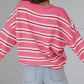 Shelbie Pink Stripe Striped Drop Shoulder Button Cardigan