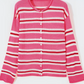 Shelbie Pink Stripe Striped Drop Shoulder Button Cardigan
