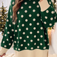 Mollie Green Polka Dot Pattern Ribbed Colorblock Trim Split Tunic Sweater