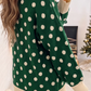 Mollie Green Polka Dot Pattern Ribbed Colorblock Trim Split Tunic Sweater