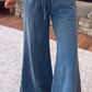 Velma Blue Mineral Wash Seam Detail Flare Leg Drawstring Pants