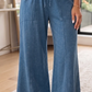 Velma Blue Mineral Wash Seam Detail Flare Leg Drawstring Pants