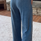 Velma Blue Mineral Wash Seam Detail Flare Leg Drawstring Pants