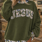 Jesus Four Leaf Clover Western Contrast Detail Letter Graphic Baggy Sweatshirt