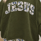 Jesus Four Leaf Clover Western Contrast Detail Letter Graphic Baggy Sweatshirt