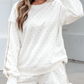 Ameera White Polka Dot Print Side Stripe Detail Casual Sweatshirt 2pcs Short Set