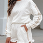 Ameera White Polka Dot Print Side Stripe Detail Casual Sweatshirt 2pcs Short Set