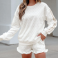 Ameera White Polka Dot Print Side Stripe Detail Casual Sweatshirt 2pcs Short Set