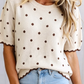 Catrina Beige Casual Polka Dot Short Sleeve Round Neck Shift Sweater
