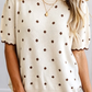 Catrina Beige Casual Polka Dot Short Sleeve Round Neck Shift Sweater