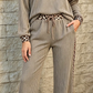 Kenlie Taupe Ribbed Patchwork Polka Dot Trim Long Sleeve 2pcs Pant Set
