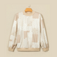 Wanda Khaki Patchwork Floral Print Mock Neck Long Sleeve Sweatshirt