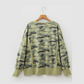 Esmerelda Green Camouflage Waffle Knit Raw Edge Contrast Trim Oversized Long Sleeve Top