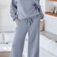Mariette Dusk Blue Cowl Neck Drawstring Pullover Wide Leg Athleisure Pants Set