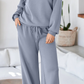 Mariette Dusk Blue Cowl Neck Drawstring Pullover Wide Leg Athleisure Pants Set