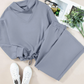 Mariette Dusk Blue Cowl Neck Drawstring Pullover Wide Leg Athleisure Pants Set