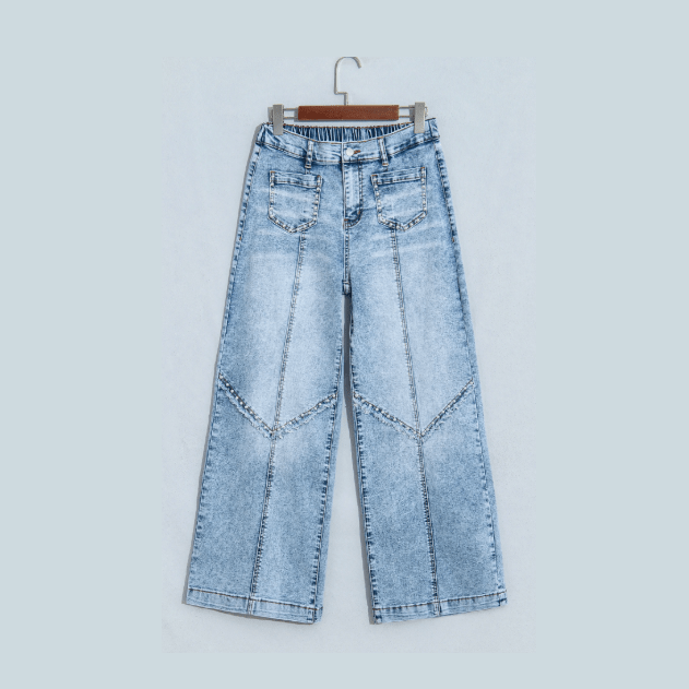 Britley Frayed Studded Detail Wide Leg Pocketed Jeans