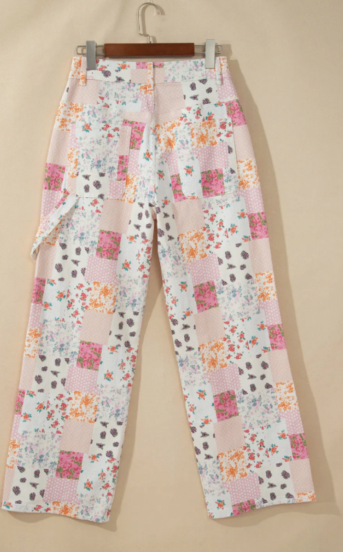 Jedda Pink Floral Patchwork Wide Leg Full Length Jeans