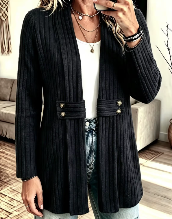 Prestyn Black Classic Poise Button Detail Cardigan