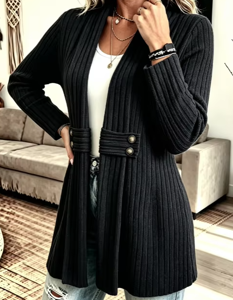 Prestyn Black Classic Poise Button Detail Cardigan
