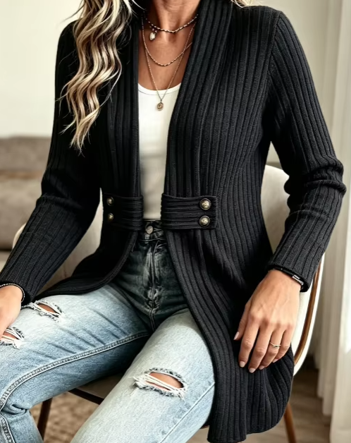 Prestyn Black Classic Poise Button Detail Cardigan