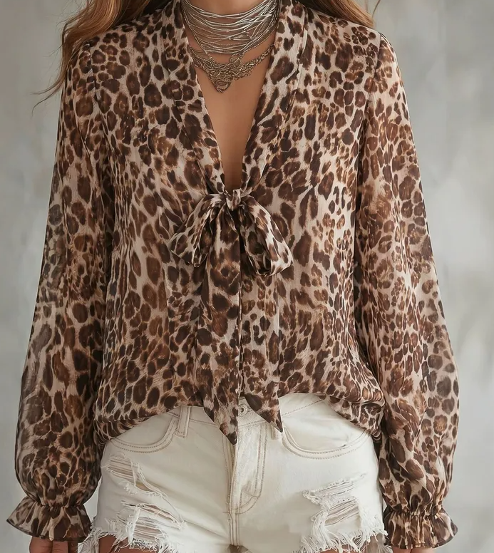 Karlany Leopard Balloon Sleeve Top