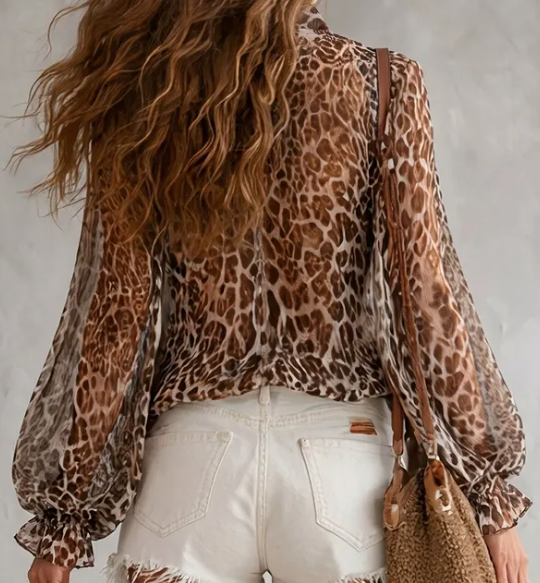 Karlany Leopard Balloon Sleeve Top