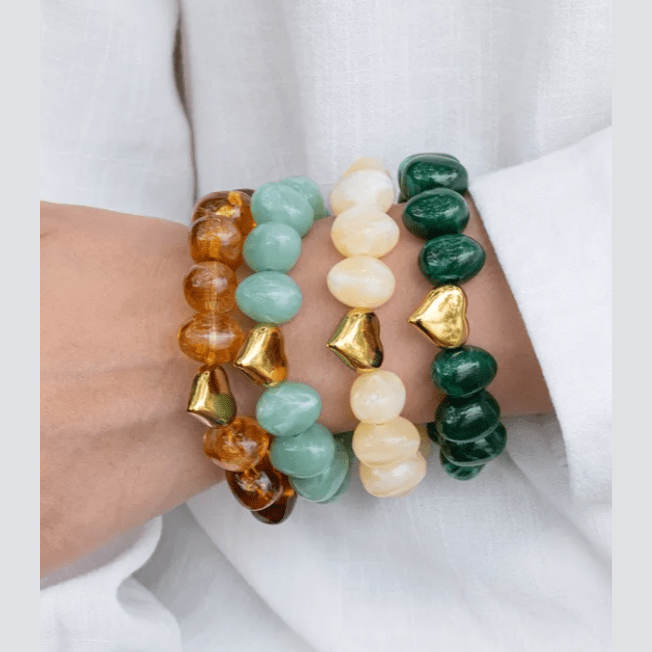 Golden Heart Stone Stretch Bracelets - 4 Colors