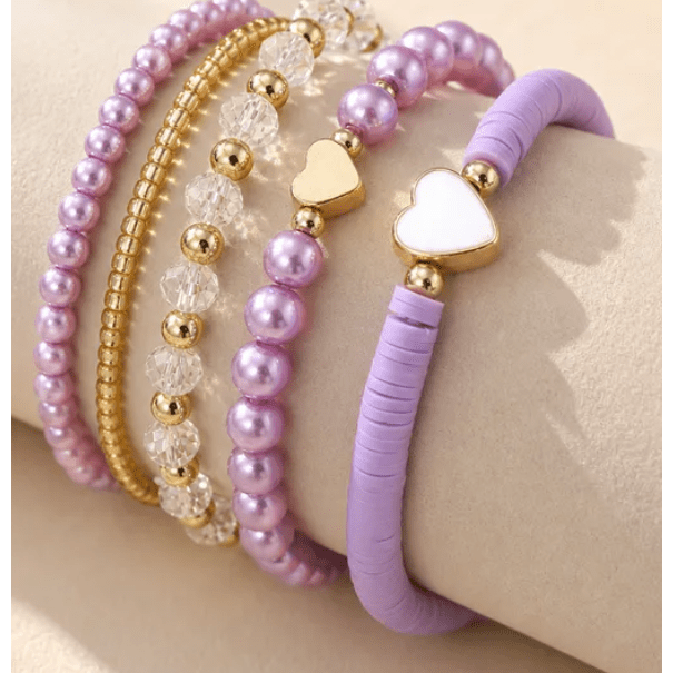 Hearts & Pearls Bracelet Set - 3 Colors