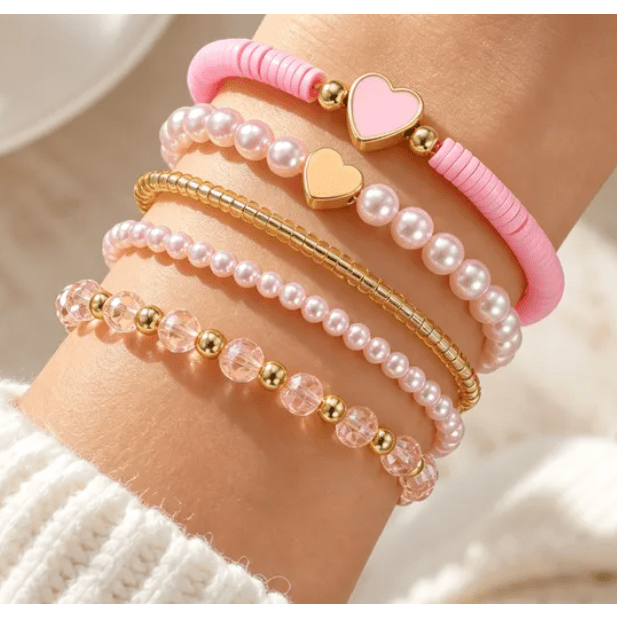 Hearts & Pearls Bracelet Set - 3 Colors