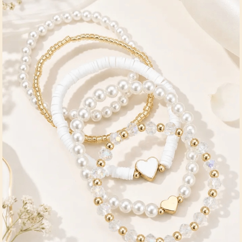 Hearts & Pearls Bracelet Set - 3 Colors