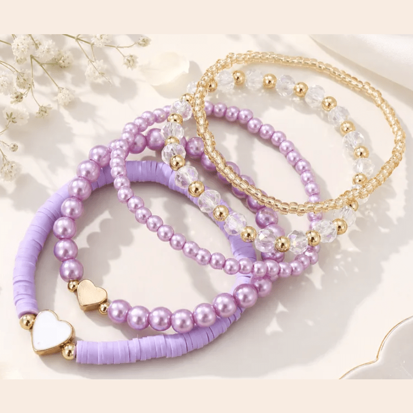 Hearts & Pearls Bracelet Set - 3 Colors