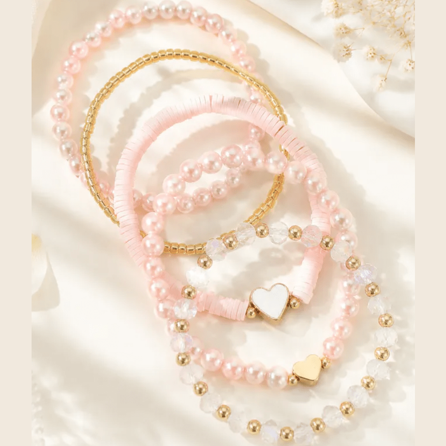 Hearts & Pearls Bracelet Set - 3 Colors