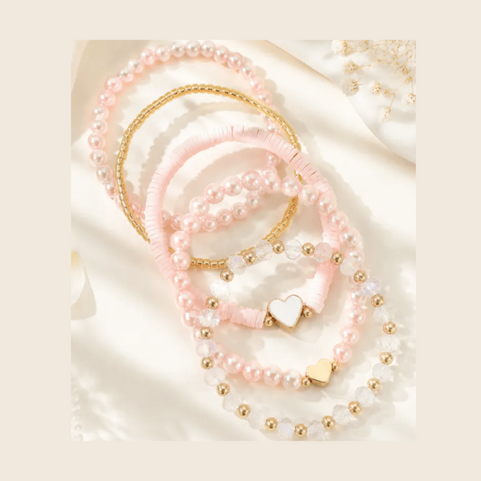 Hearts & Pearls Bracelet Set - 3 Colors