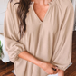 Alby Parchment V Neck Gathered Cuff Three Quarter Sleeve Blouse