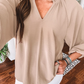 Alby Parchment V Neck Gathered Cuff Three Quarter Sleeve Blouse
