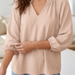 Alby Parchment V Neck Gathered Cuff Three Quarter Sleeve Blouse