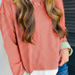 Cyra Orange Stripe Colorblock Detail Raw Seam Long Sleeve Top