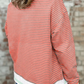 Cyra Orange Stripe Colorblock Detail Raw Seam Long Sleeve Top