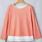 Cyra Orange Stripe Colorblock Detail Raw Seam Long Sleeve Top