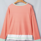 Cyra Orange Stripe Colorblock Detail Raw Seam Long Sleeve Top