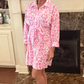 Karrie Pink Abstract Leopard Print Tie Waist Puff Sleeve Mini Shirt Dress