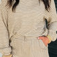 Lola Khaki Stripe Textured Knit Long Sleeve Top Elastic Waist Shorts Casual Outfit